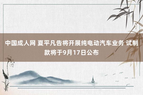 中国成人网 夏平凡告将开展纯电动汽车业务 试制款将于9月17日公布