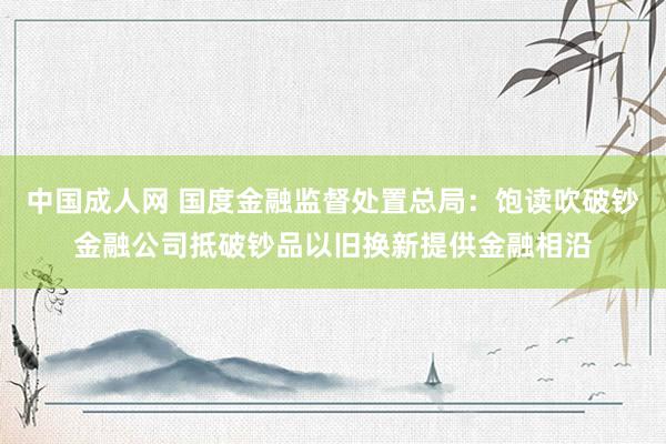 中国成人网 国度金融监督处置总局：饱读吹破钞金融公司抵破钞品以旧换新提供金融相沿