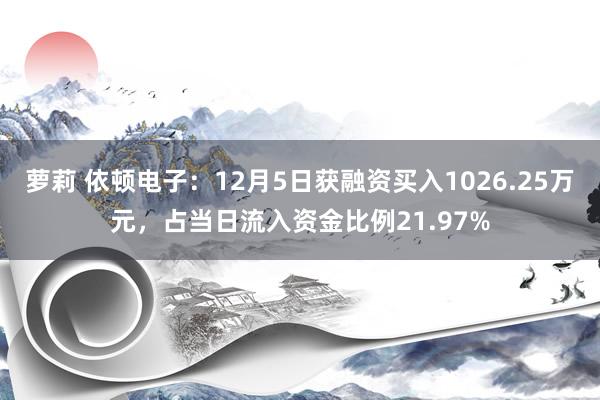 萝莉 依顿电子：12月5日获融资买入1026.25万元，占当日流入资金比例21.97%