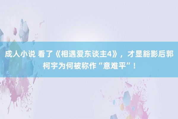 成人小说 看了《相遇爱东谈主4》，才显豁影后郭柯宇为何被称作“意难平”！