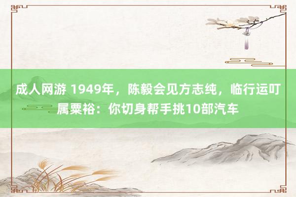 成人网游 1949年，陈毅会见方志纯，临行运叮属粟裕：你切身帮手挑10部汽车